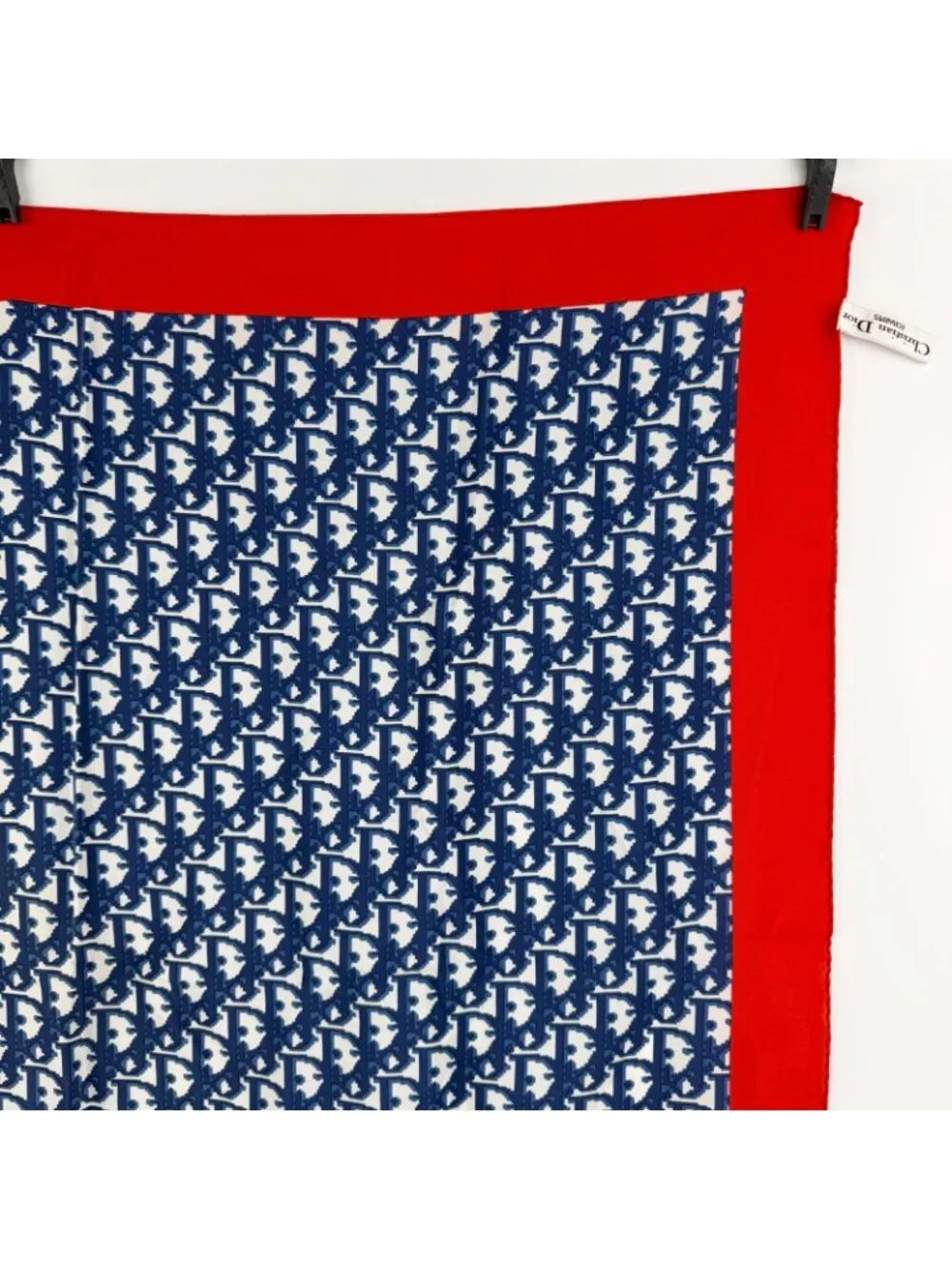 Dior Trotter Logo Pattern Silk Scarf Red Navy White Multicolor Vintage